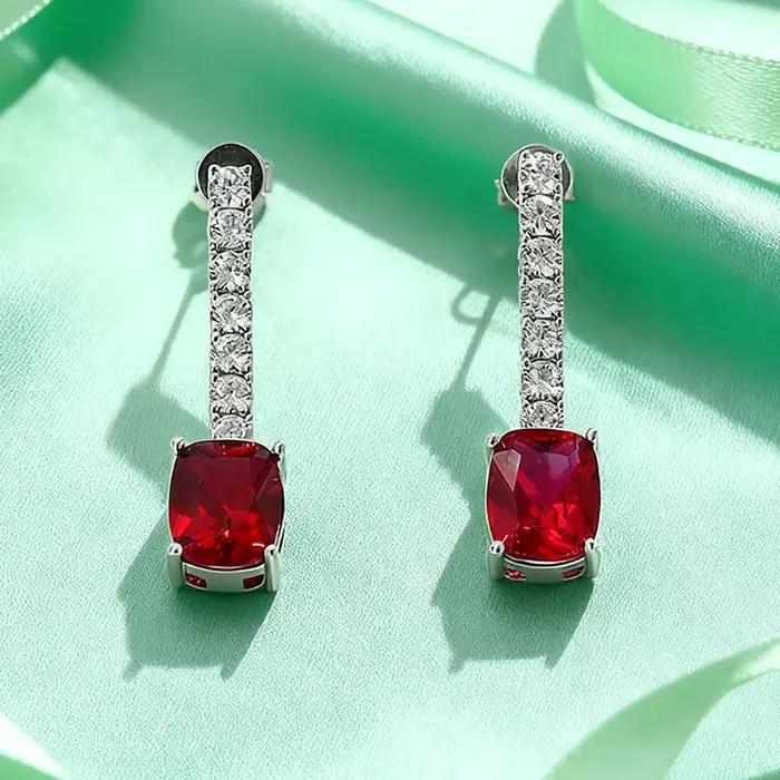 TEMGF cultiver émeraude/rubis boucles d'oreilles pour femmes S925 en argent Sterling longues