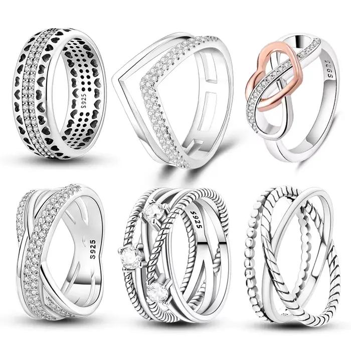 Bagues originales en argent Sterling 925, empilables, en argent infini avec zircon, pour femmes, bijoux pour anniversaire de mariage, cadeau d'anniversaire, tendance
