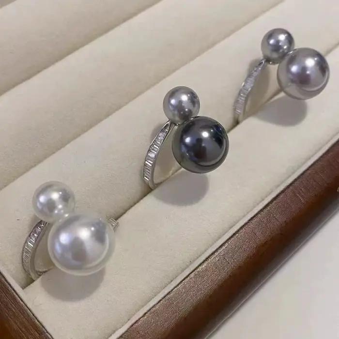 Bague asymétrique de luxe en argent sterling 925 avec perle pour femme