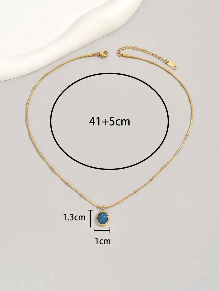Collier aigue-marine ovale bleu en acier inoxydable plaqué or 18 carats pour femmes occasion spéciale anniversaire cadeau d'occasion mariage