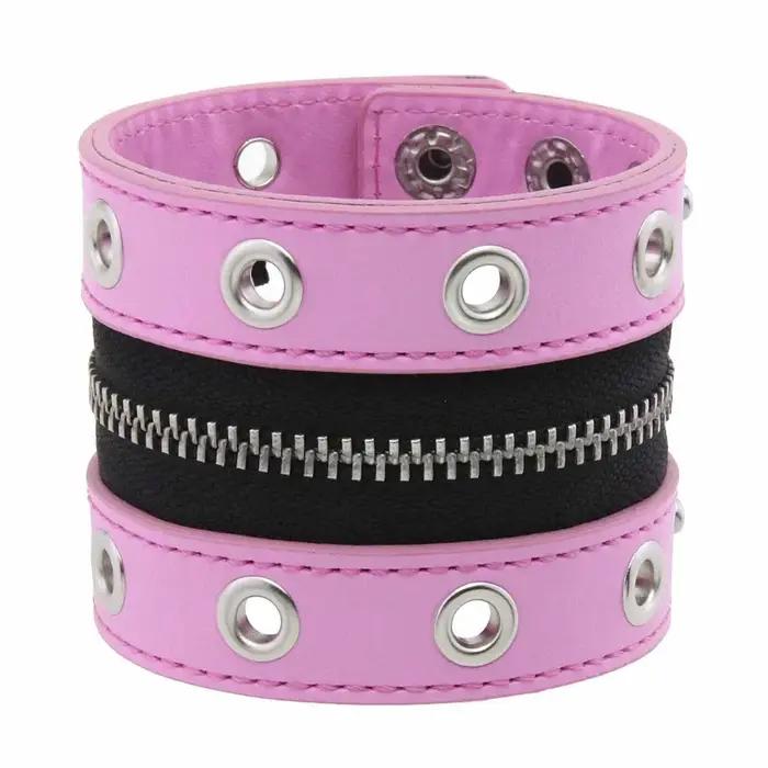 Bracelet gothique en cuir avec fermeture éclair