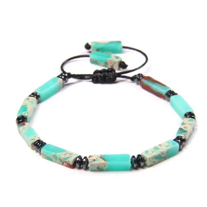 Bracelets de perles rectangulaires d'agates indiennes naturelles pour femmes et hommes, améthystes,