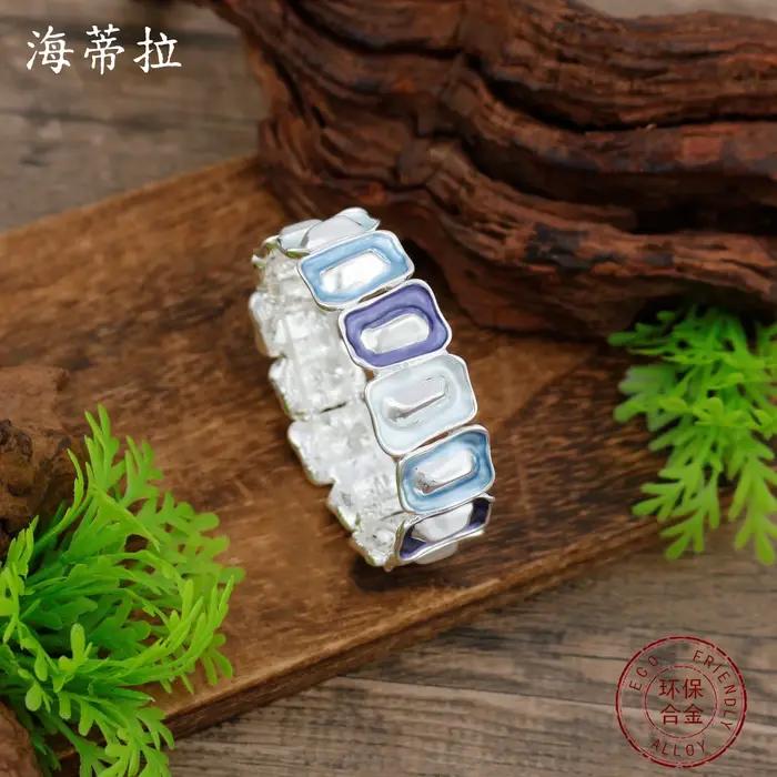 Nouveau bracelet élastique géométrique carré en émail coloré pour femme