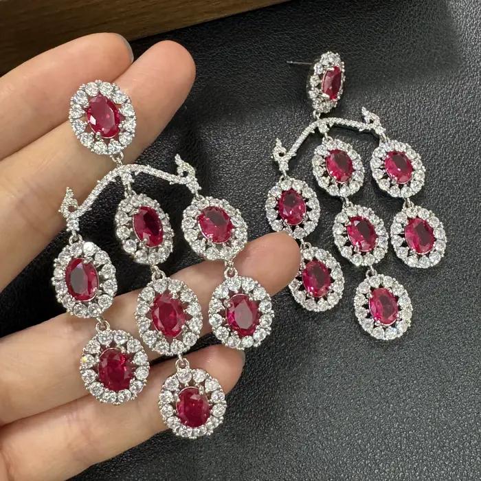 Nouvelles boucles d'oreilles à fleurs colorées serties de diamants, tendance