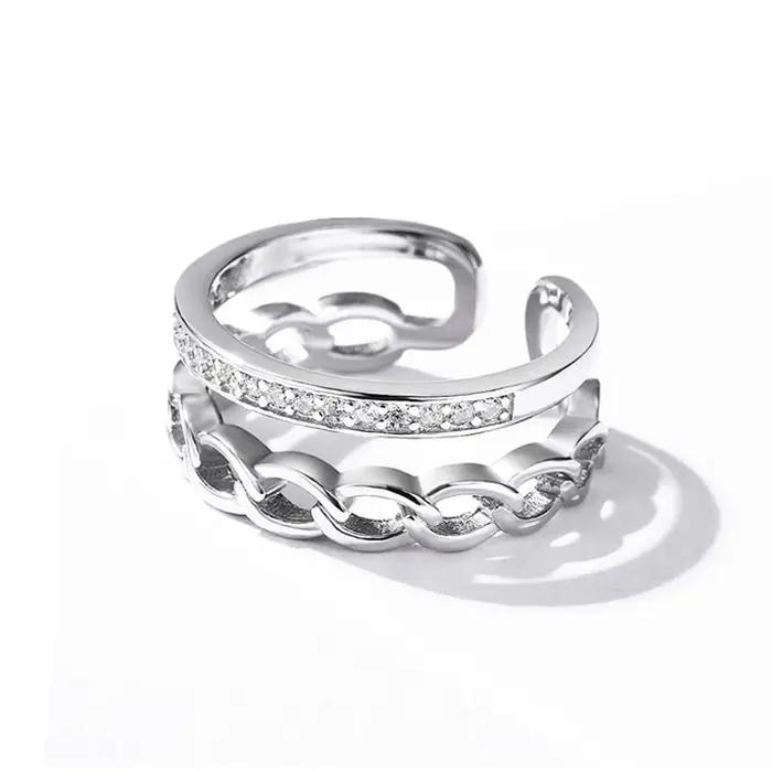 Bague Double couche en argent Sterling 925 pour femmes
