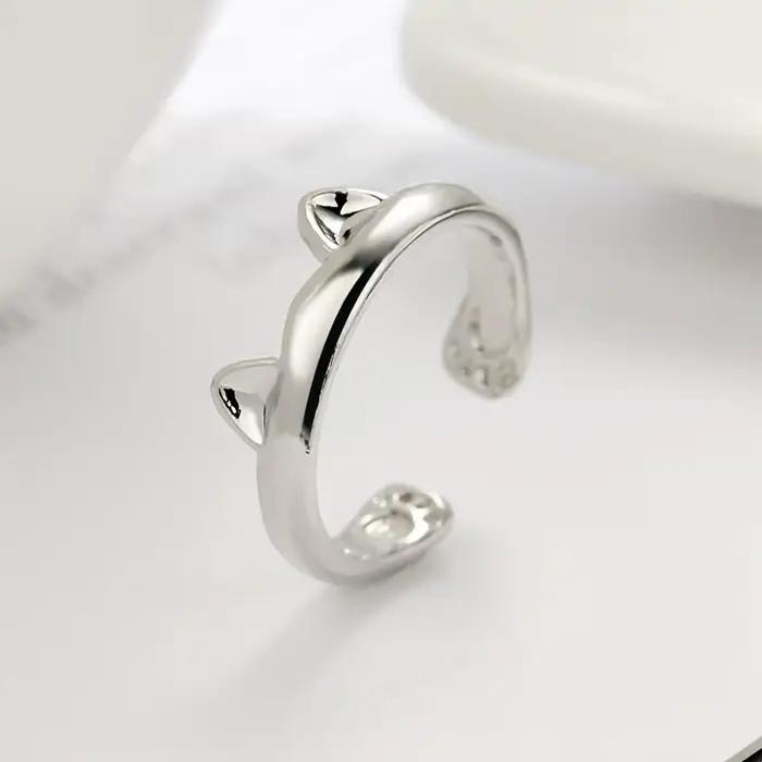 Bague rose mignonne en forme d'oreille de chat pour femmes, bague à ouverture serrée en forme de pat