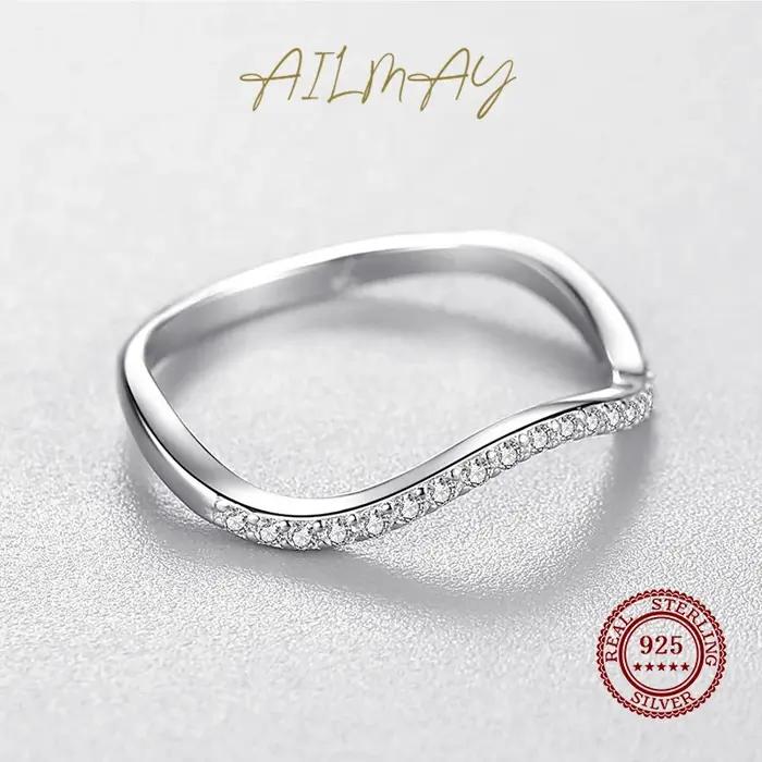 Bague Ailmay en argent sterling 925 avec pierres de zirconium transparentes pour femmes et filles, élégante et moderne pour occasions spéciales et accessoires de fête
