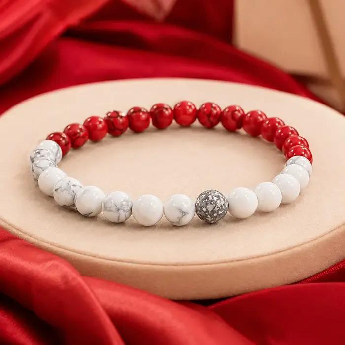 Bracelet extensible perlé rouge et blanc Y2K moderne pour homme et femme polyvalent pour tous les jours et occasions spéciales