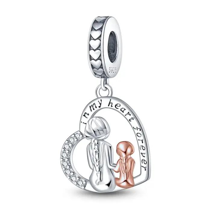 Breloques en argent sterling 925 originales pour mère et fille, meilleures amies, perles pour bracelet DIY, collier, fiançailles, anniversaire, cadeau de bijoux
