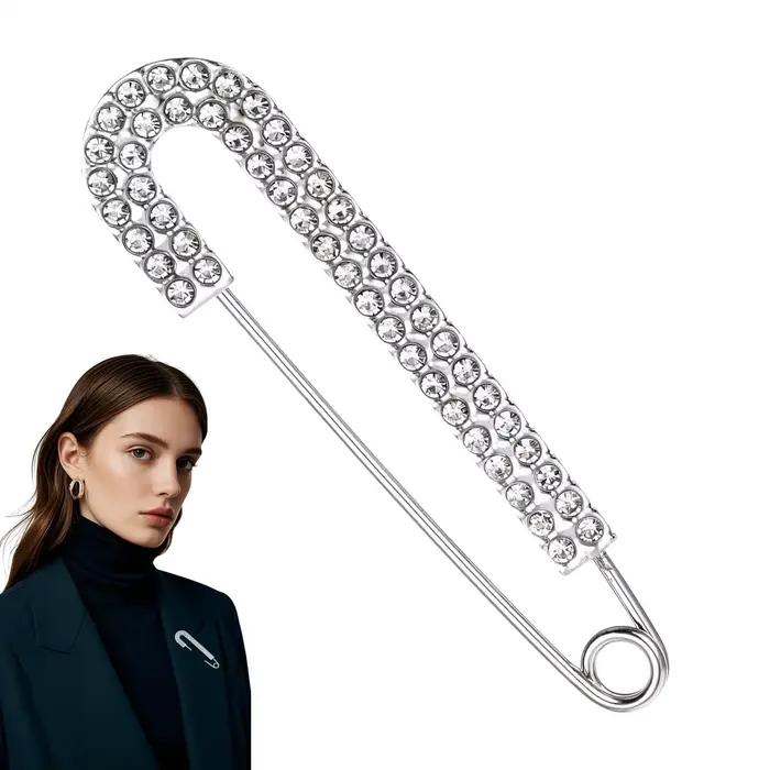 1 pièce Broches en strass avec boucle argentée Grandes broches de bijouterie luxueuses pour femme, épingles de sûreté brillantes pour foulard, style mode
