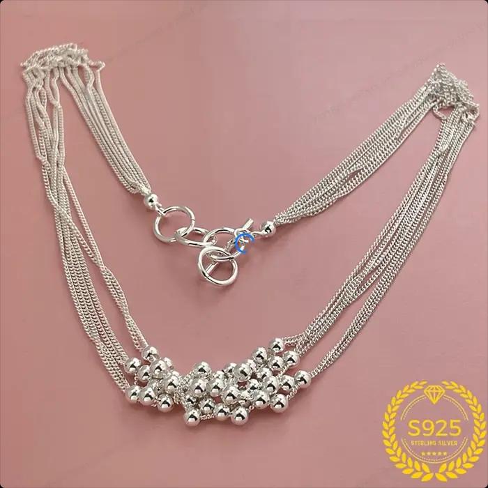 Collier délicat en argent sterling 925 de 45 cm avec perles pour hommes et femmes