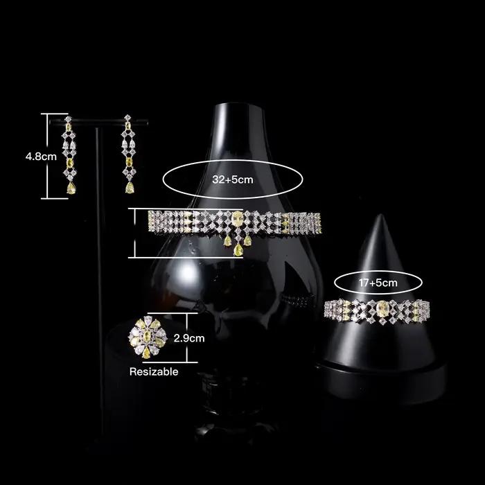 Ensemble de bijoux de mariée en zircon cubique à la mode pour femmes occasions spéciales colliers ras du cou boucles d'oreilles bracelet bague