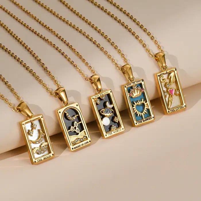 Collier Tarot avec pendentif étoile en zircone cubique plaqué or acier inoxydable pour homme et femme occasions spéciales