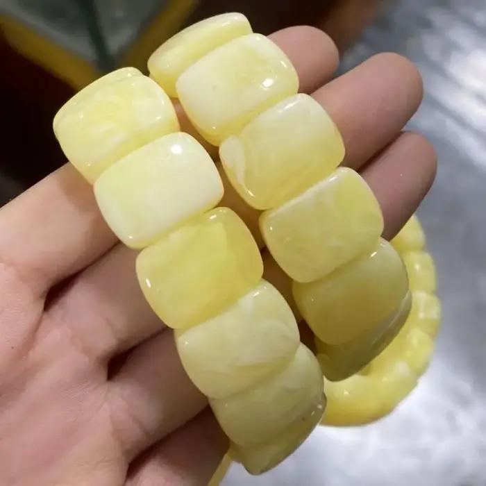 Bracelet large élastique en ambre de la Baltique naturel pour hommes et femmes