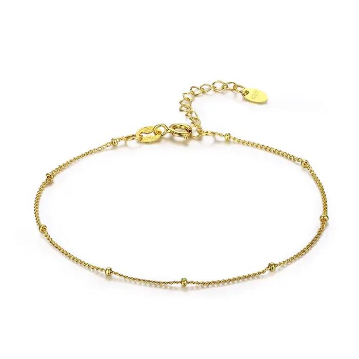 Bracelet fin en argent regardé 925 véritable pour femme, jolies perles gourmette, bijoux pour meille