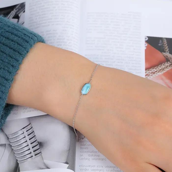 Breloque en argent Sterling 925 sertie de Larimar pour femmes mode et élégance pour soirées et occasions spéciales