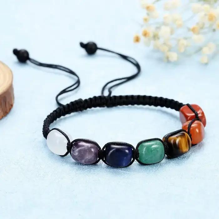 Bracelet Chakra en cristal de guérison Reiki, corde tressée en pierres précieuses naturelles, Bracelets réglables pour femmes et filles