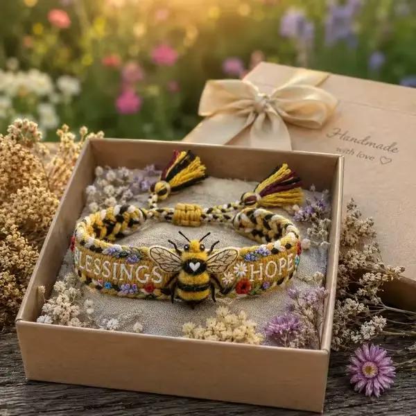 Bracelet tressé ajustable avec broderie bohème