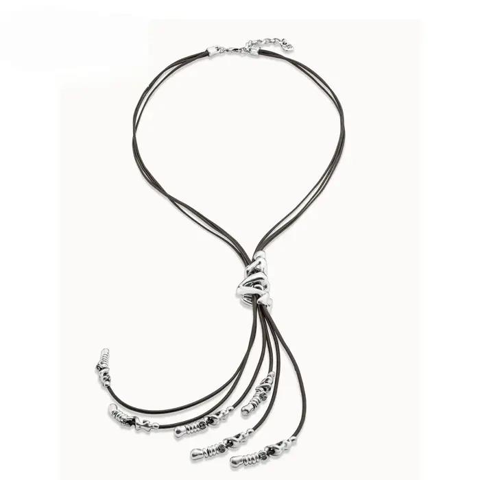Collier rétro classique en or et argent, corde en cuir, accessoires de bijoux neutres, cadeau de fêt