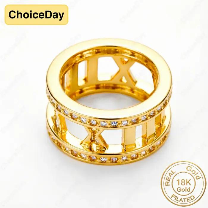 Bague en Zirconium Plaqué Or 18K avec Chiffres Romains pour Femme Occasions Spéciales Alliance de Mariage Élégante