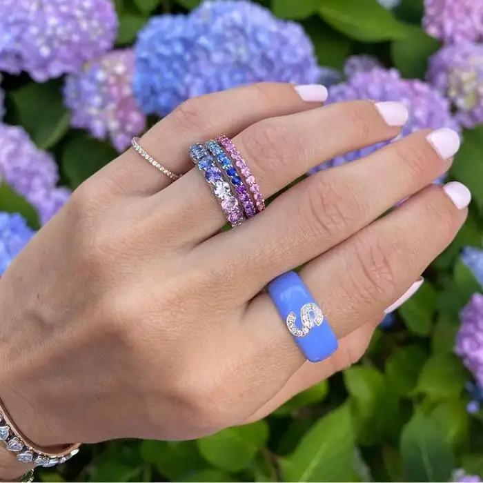 Bague personnalisable en émail bleu rose avec 26 lettres alphabet pour femmes, tracker d'humeur, cadeau d'engagement, mariage, occasions spéciales