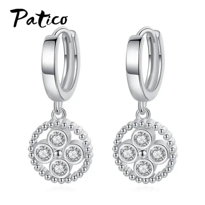Boucles d'oreilles pendantes géométriques en argent sterling 925 avec zircon cubique