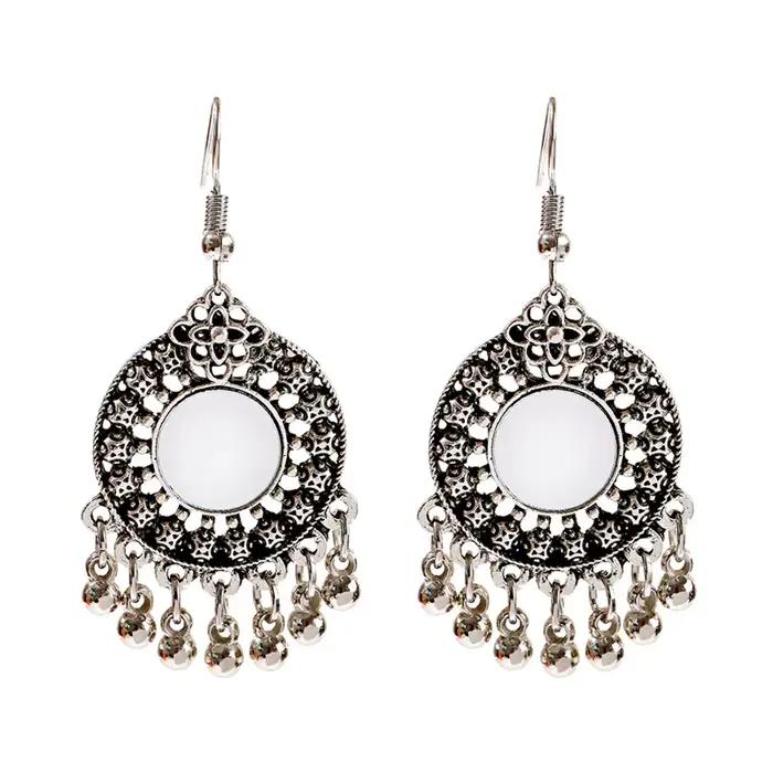 Boucles d'oreilles Vintage thaïlandaises pour femmes, miroir rond, style Boho, egypte, moyen-orient,
