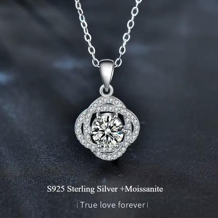 Collier pendentif en moissanite nœud d'amour en argent S925 LinkerLove pour femmes