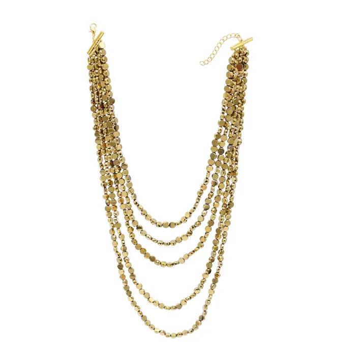 Collier bavoir de perles dorées multicouches pour femmes