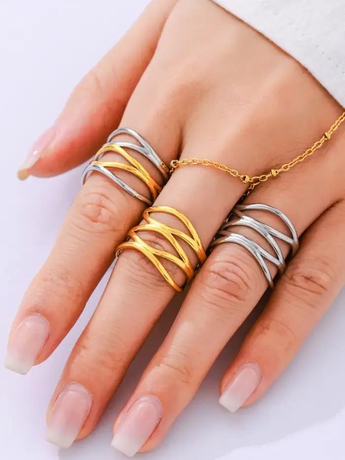 Bagues bicolores en acier inoxydable pour femmes