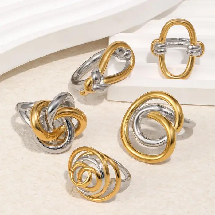 E.B.belle Série Line Knotting Bague à deux tons