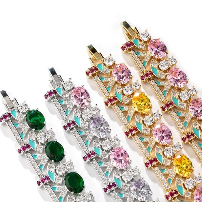 Bracelet à fermoir géométrique en zircon rose pour femme accessoire de mode chic et moderne polyvalent pour diverses occasions et styles
