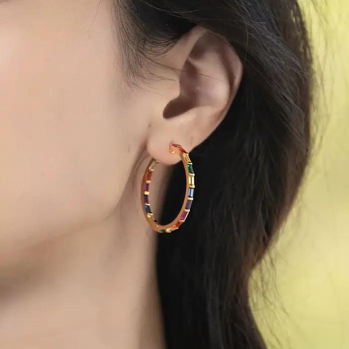 ALLNOEL – grandes boucles d'oreilles en argent Sterling 925 pour femmes, bijoux colorés en Zircon, cristal arc-en-ciel, plaqué or, nouveauté