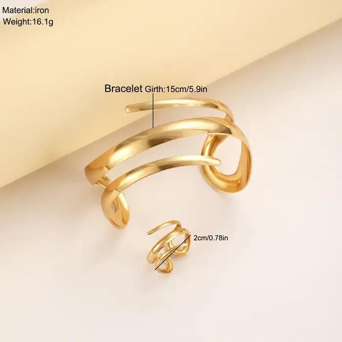 Ensemble de bracelets et matiques ouverts en métal pour femmes élégants avec motifs géométriques et finitions or et or jaune clair pour occasions sociales