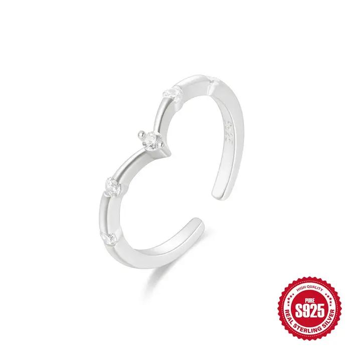 Bague réglable en argent sterling 925 motif croix zircon éclatant couleur or jaune clair pour femme style vintage et bohème