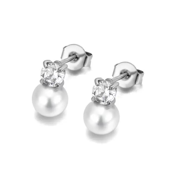 Lokaer délicat Imitation perles Zircon mode boucles d'oreilles de haute qualité en acier inoxydable