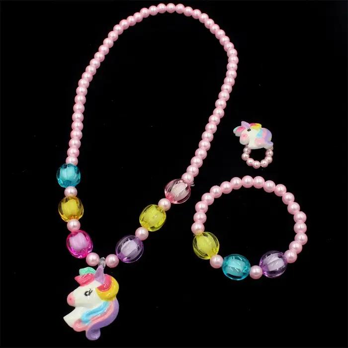 Ensemble de bijoux licorne pour enfants collier bracelet bague boucles doreilles accessoire de déguisement princesse partie cadeau occasionnelle