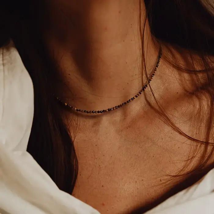 Collier de perles à facettes en pierre naturelle de 2mm, pierre de lune lapis lazuli Malachite, chaînes de perles simples à la mode pour hommes et femmes, bijoux cadeaux