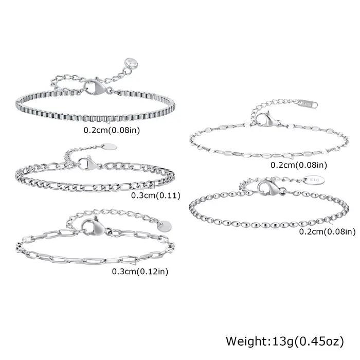 Bracelet chaîne pour femme couleur argent, bracelets empilables en acier inoxydable, cadeaux superposés résistants à l'eau