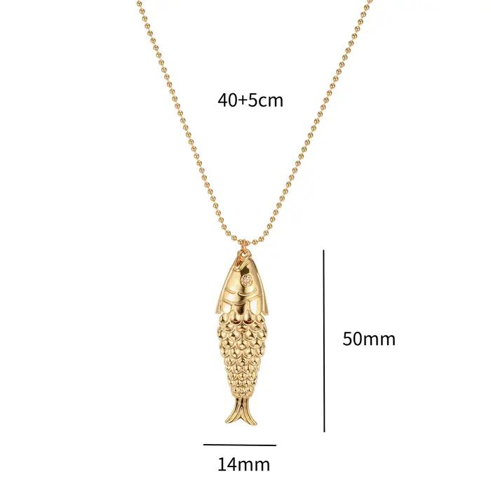 Collier pendentif carpe plaqué or 18 carats avec diamant en zircon