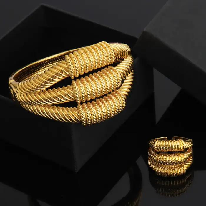 Ensemble de bijoux Vintage couleur or moyen-orient pour femmes, bracelet et bague multi-couches et m