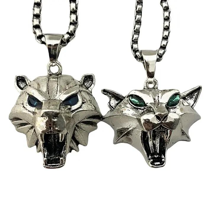 Collier pendentif ours chat animal sauvage pour femmes et hommes, bijoux gothiques vintage, jeu de magicien, luxe, biscuits, 2 pièces