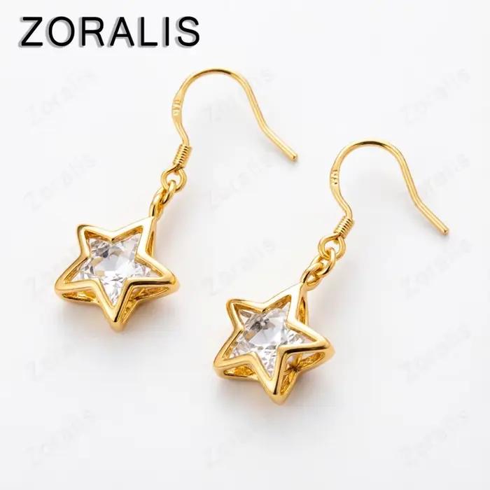 Boucles d'oreilles classiques en or 18 carats avec cristal en forme d'étoile pour femme