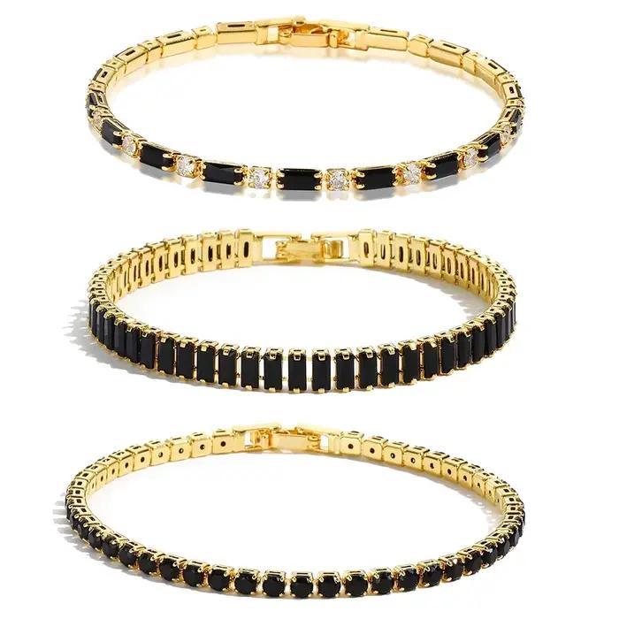 Bracelets de Tennis en cristal noir pour femmes et hommes