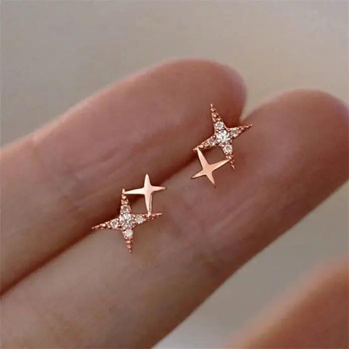 Nouvelles Boucles d'Oreilles Clous Asymétriques en Argent pour Femme