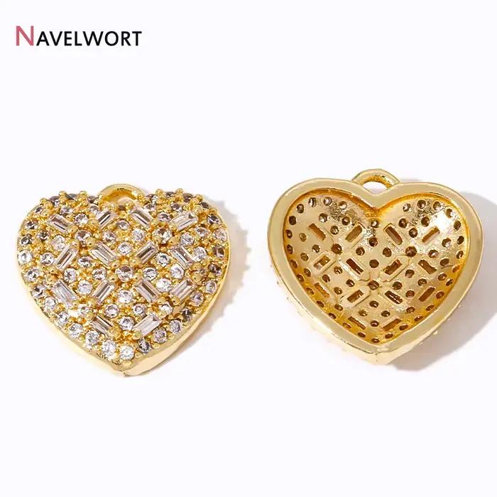 Breloques coeur plaquées or 18 carats pour bracelet et collier, accessoires exécutifs, bijoux incrustés, matériaux exécutifs