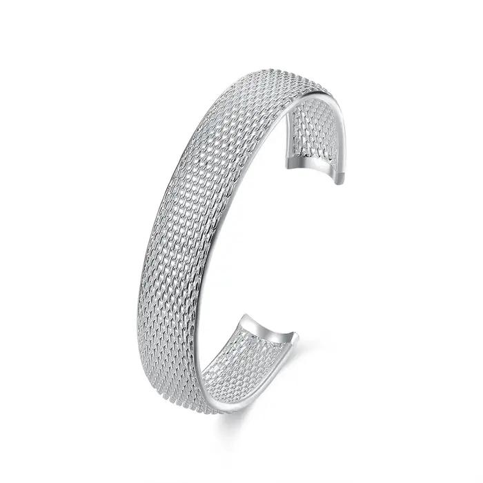 Bracelet ouvert tressé en argent Sterling 925 pour hommes et femmes