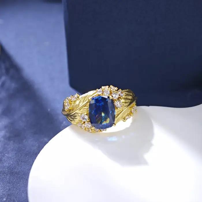 Bague de fiançailles féminine en saphir artificiel bleu 3 carats AG925