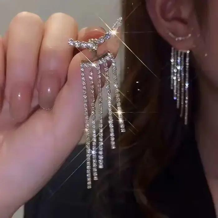 Boucles d'oreilles pendantes à pampilles de style tennis pour femmes
