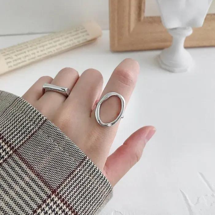 Bagues rondes en argent sterling 925 véritable pour femmes